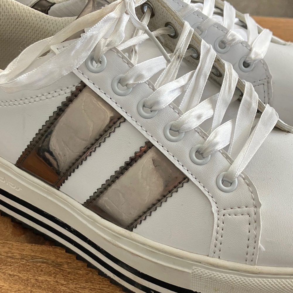 Byblos White Platform Sneakers with Silver Stripes - Picture 7 of 8